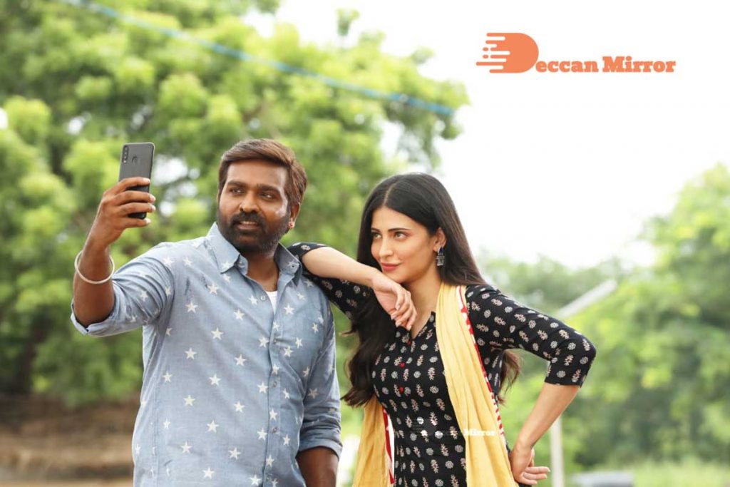 Laabam poster with Vijay Sethupathi and Shruti Haasan