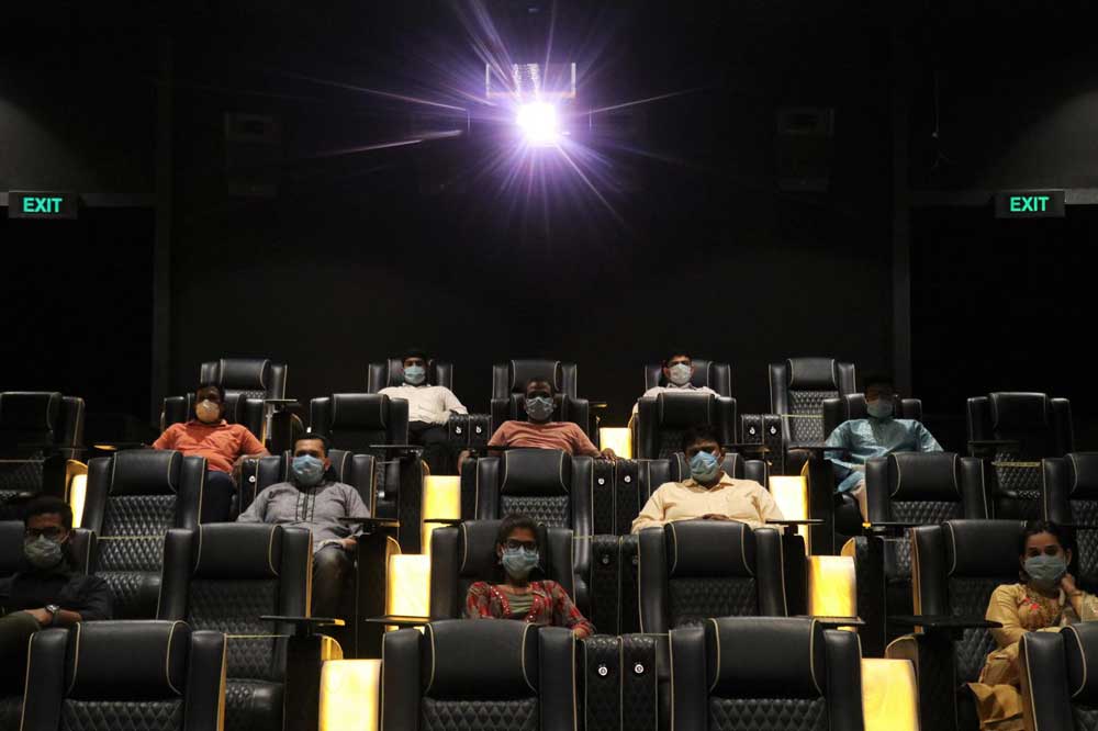 A cinema theatre with only 50 percent capacity as per Covid regulations