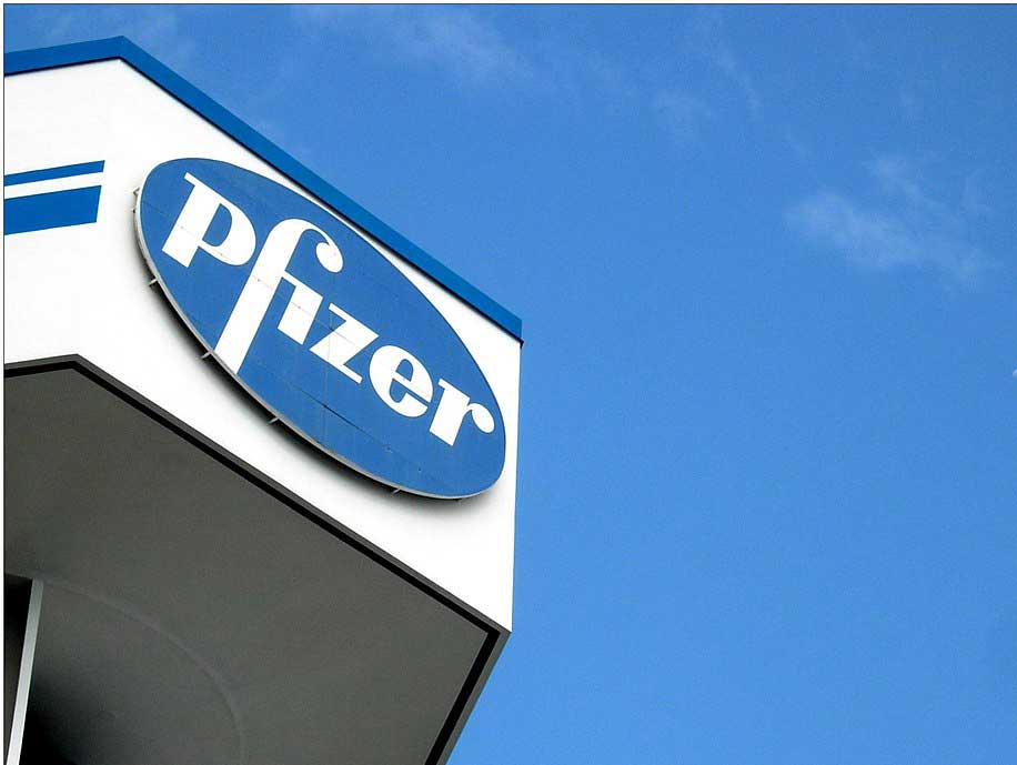 Pfizer Company logo seen at a Pfizer factory