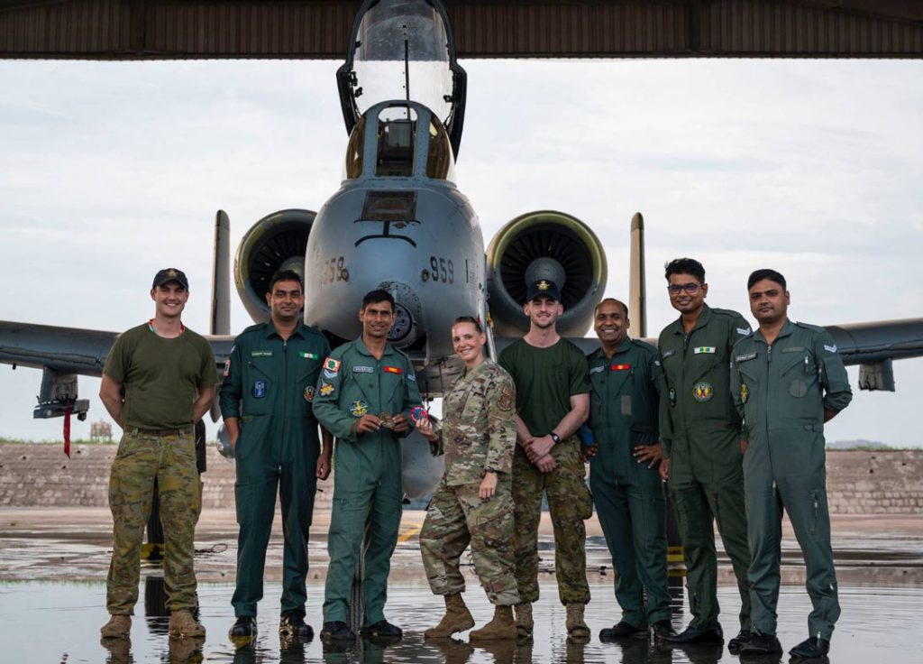 Indian Air Force pilots with pilots from other nations during tarang shakti exercise