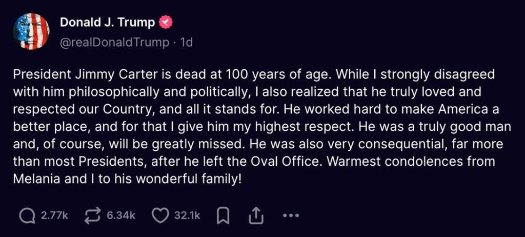 Trump post on Carter